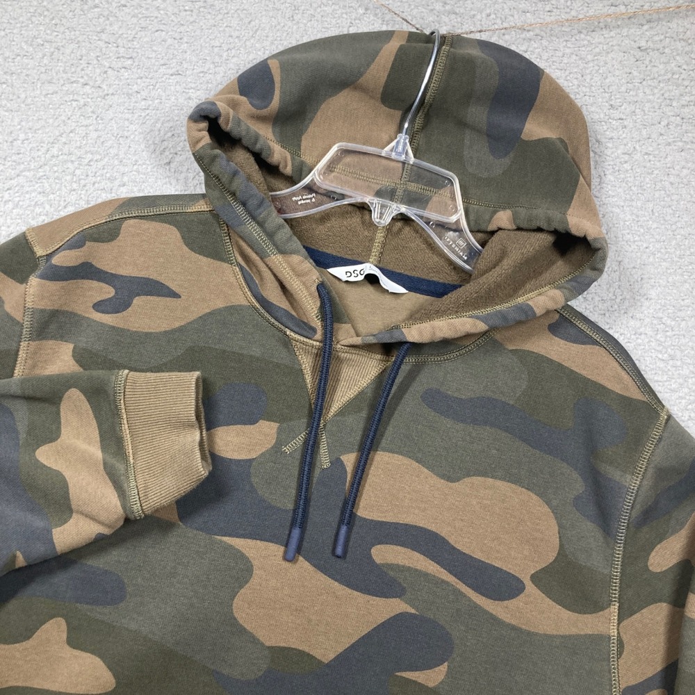 DSG Hoodie Mens Large Green Brown Camo Pullover Fleece Lined Hooded Sweatshirt